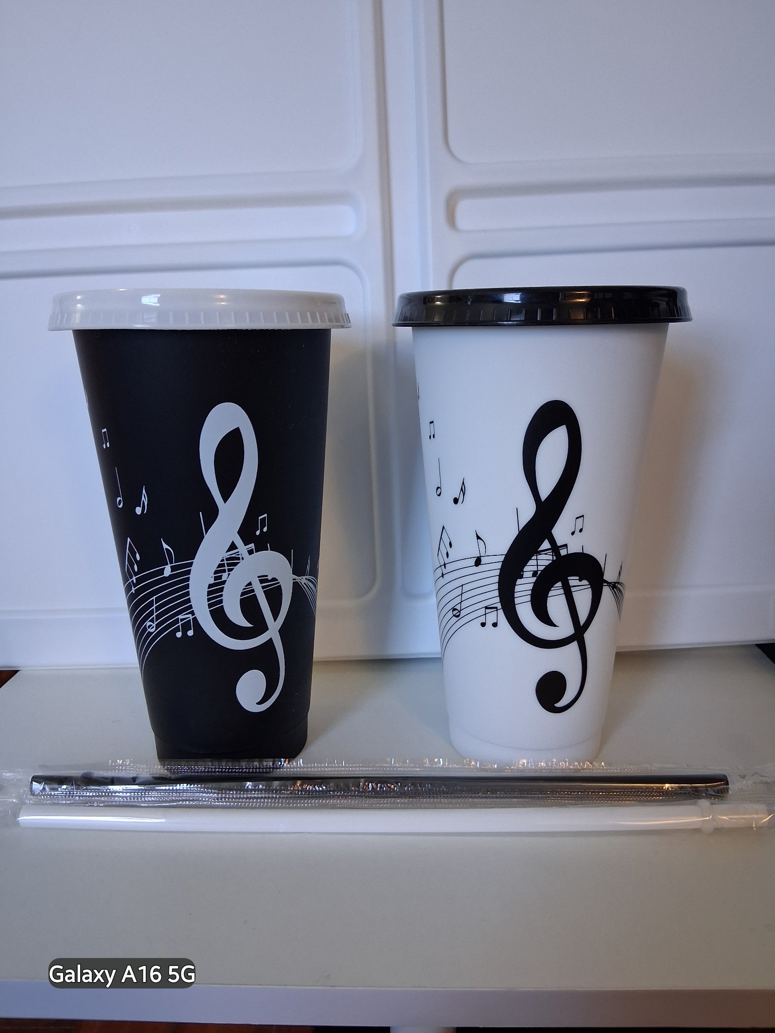 Reusable Music Symbol Cup with Lid & Straw (24 oz)